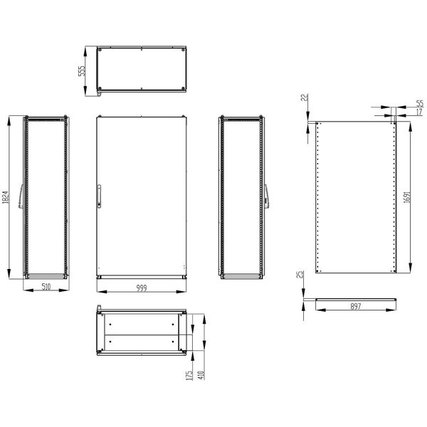 Modular enclosure 1 door IP55 H=1800 W=1000 D=500 mm image 3