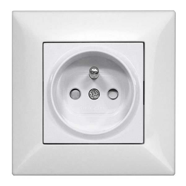 Pin socket outlet, safety shutter, complete, white, cage cl. image 1