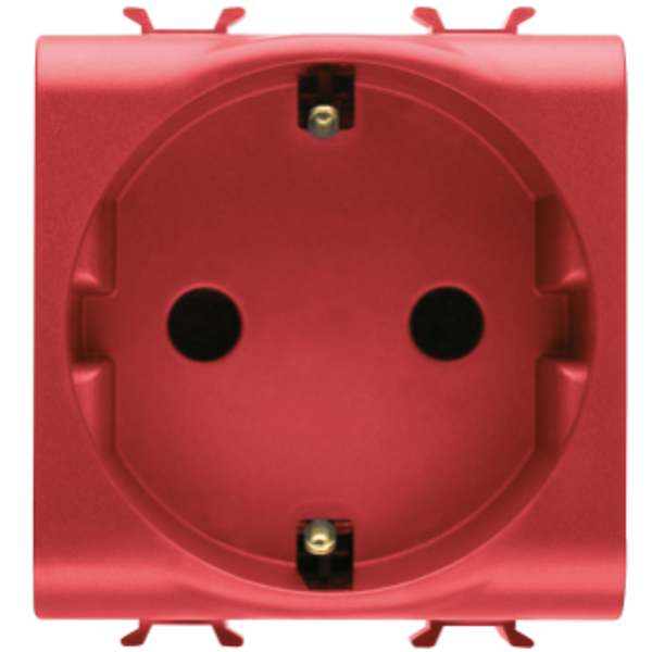 GERMAN STANDARD SOCKET-OUTLET 250V ac - FOR DEDICATED LINES - 2P+E 16A - 2 MODULES - RED - CHORUSMART image 1