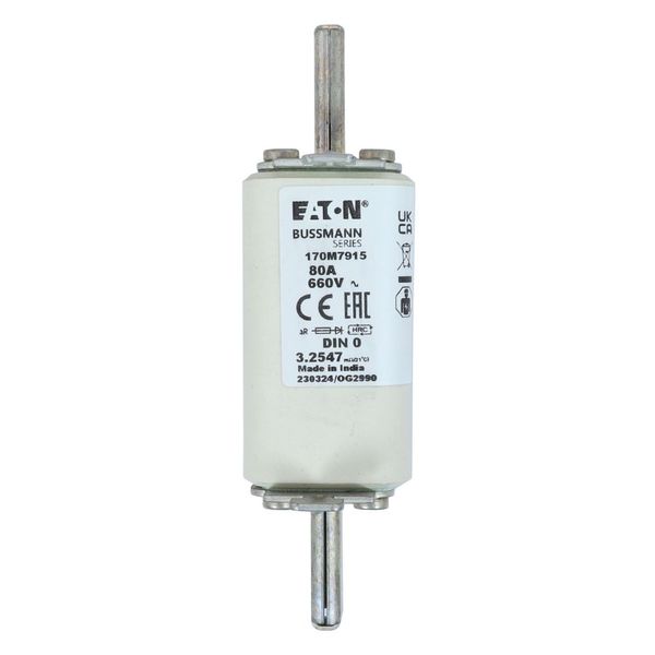 Fuse-link, high speed, 80 A, AC 660 V, DIN 0, aR, DIN, IEC, single indicator, live gripping lugs image 8