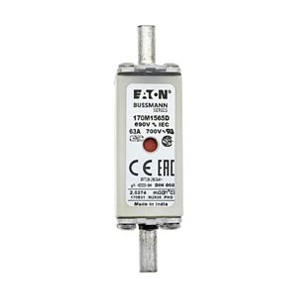 Fuse-link, high speed, 63 A, AC 690 V, DIN 000, gR, DIN, IEC, dual indicator, live gripping lugs image 5