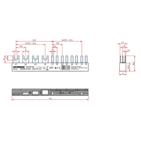 Busbar, 1xRCCB 4-pole, 4 MCB 1+N/1 MW, 8MW image 8