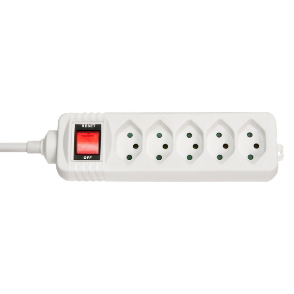 5-Way Swiss 3-Pin Mains Power Extension with Switch, White with switch image 1