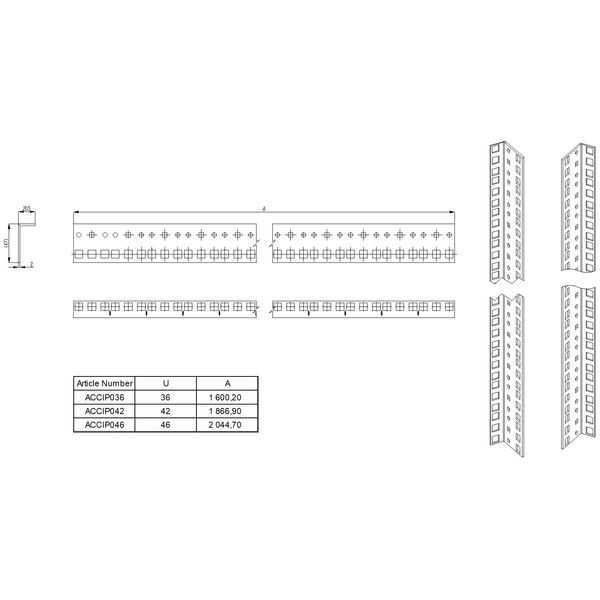 19" Mounting profiles (pair) H=2200 mm (46U), W=600/800 mm image 2