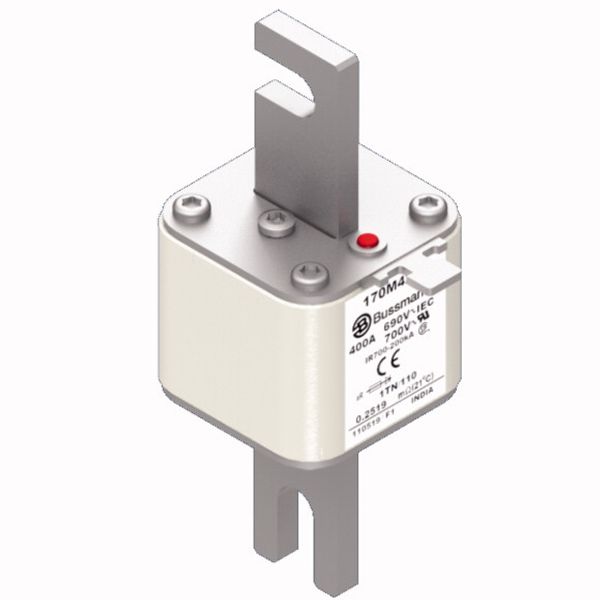 Fuse-link, high speed, 400 A, AC 690 V, DIN 1, 53 x 66 x 138 mm, aR, DIN, IEC, type T indicator image 2