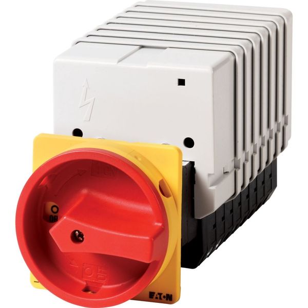 Main switch, T5B, 63 A, rear mounting, 8 contact unit(s), 16-pole, Emergency switching off function, With red rotary handle and yellow locking ring image 3