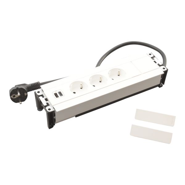 Incara Multilink vertical with 3 Schuko sockets, 1 15W USB A+C charger socket and 1 2m cord with plug - white image 1