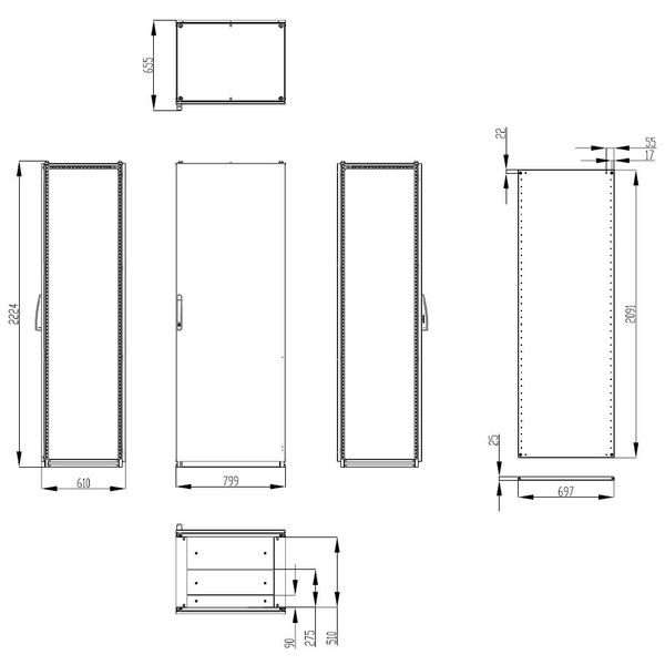 Modular enclosure 1 door IP55 H=2200 W=800 D=600 mm image 2