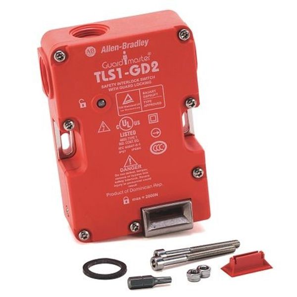 Allen-Bradley, 440G-T21BGPT-4B, Guard Locking Switch - 440G TLS-GD2: Solenoid Voltage: 110V AC/DC, Contacts(Safety and Aux): 2 Normally Closed, 1 Normally Open, Actuator: Standard, Conduit Entry: 1/2 in NPT Adapter image 1