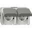 SCHUKO double socket, horizontally arranged, light gray, AQUASTAR thumbnail 1