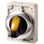 Illuminated selector switch actuator, RMQ-Titan, with thumb-grip, maintained, 2 positions (V position), yellow, Front ring stainless steel thumbnail 1