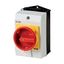 Main switch, T0, 20 A, surface mounting, 2 contact unit(s), 3 pole, 1 N/O, Emergency switching off function, With red rotary handle and yellow locking thumbnail 4