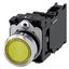 Illuminated pushbutton, 22 mm, round, metal, shiny, yellow, pushbutton, flat, momentary contact type, with holder, 1 NO+1 NC, LED module with  3SU1152-0AB30-3FA0-Z Y15 thumbnail 1