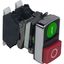 Harmony XB4, Double-headed push button, metal, Ø22, 1 green flush marked I + 1 red projecting marked O, 1 NO + 1 NC thumbnail 1