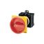 Main switch, T0, 20 A, rear mounting, 2 contact unit(s), 3 pole + N, Emergency switching off function, With red rotary handle and yellow locking ring thumbnail 1