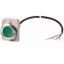 Illuminated pushbutton actuator, Flat, momentary, 1 N/O, Cable (black) with non-terminated end, 4 pole, 1 m, LED green, green, Blank, 24 V AC/DC, Meta thumbnail 1