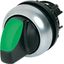 Illuminated selector switch actuator, RMQ-Titan, With thumb-grip, momentary, 3 positions, green, Bezel: titanium thumbnail 1