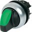 Illuminated selector switch actuator, RMQ-Titan, With thumb-grip, maintained, 3 positions, green, Bezel: titanium thumbnail 1