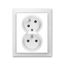 5593M-C02357 01 Double socket outlet with earthing pins, shuttered, with turned upper cavity, with surge protection thumbnail 1